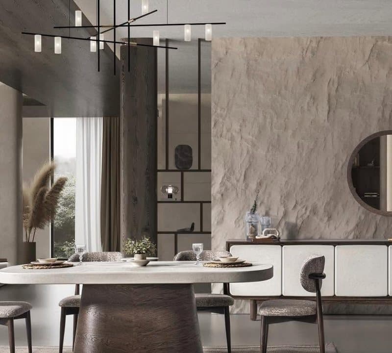 Oval stone-top dining table