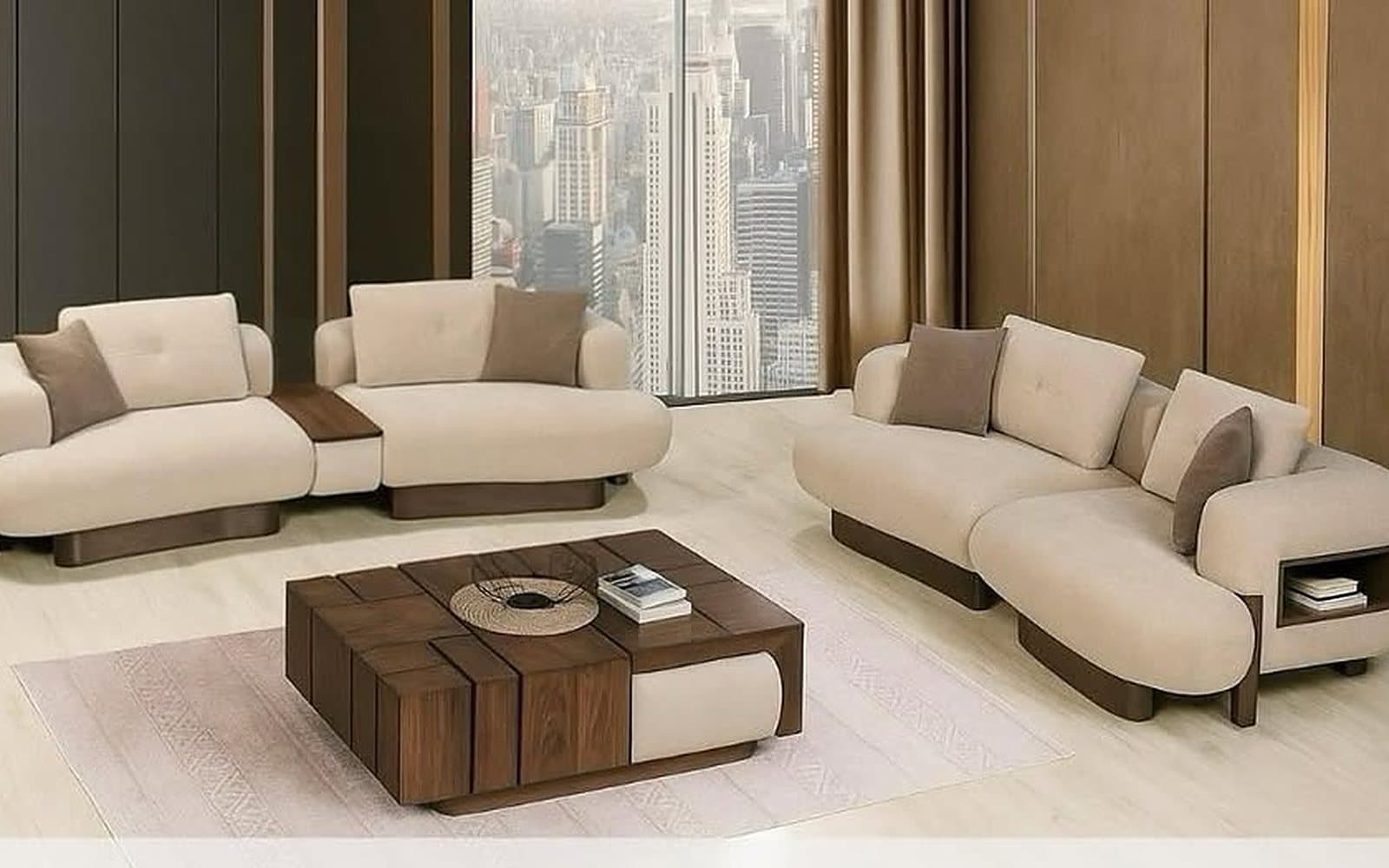 Curved sofa set in a living room