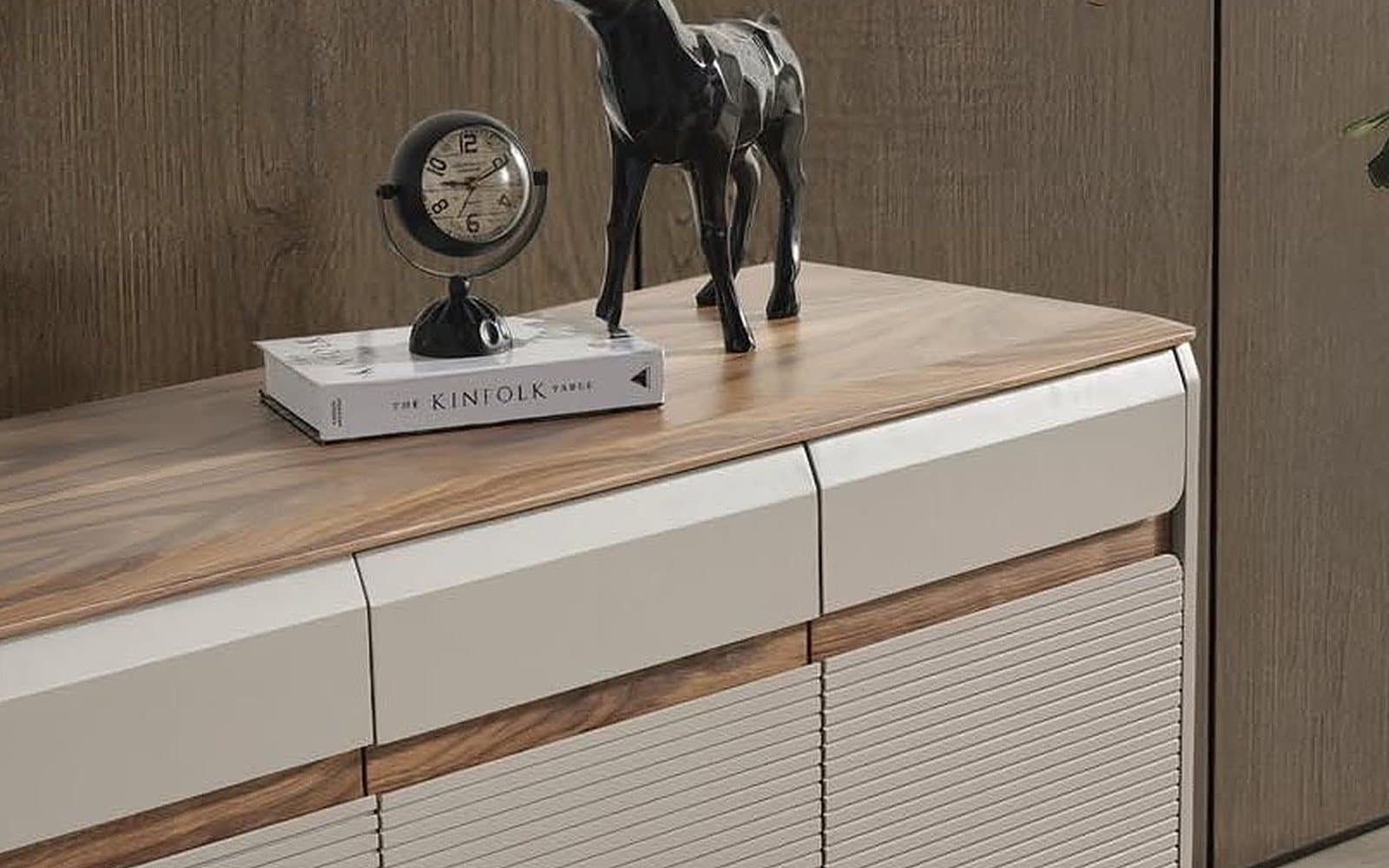 Walnut sideboard with sculpture